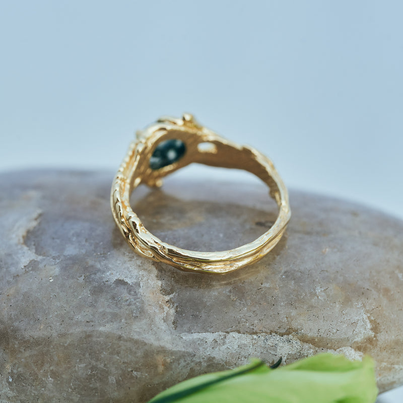 Engagement Gold Moss Agate Ring "Linda"