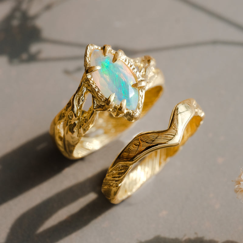 Solid Gold Fire Opal Ring Set