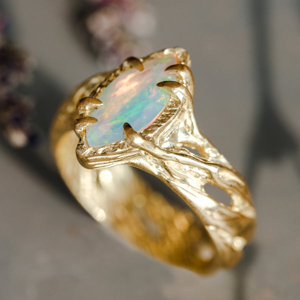 Gold Opal Engagement Ring Set
