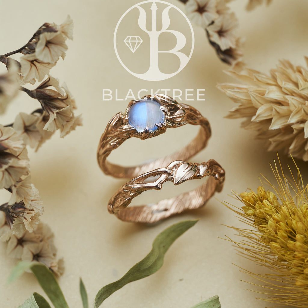 Gold Moonstone Engagement Ring set "Louise"