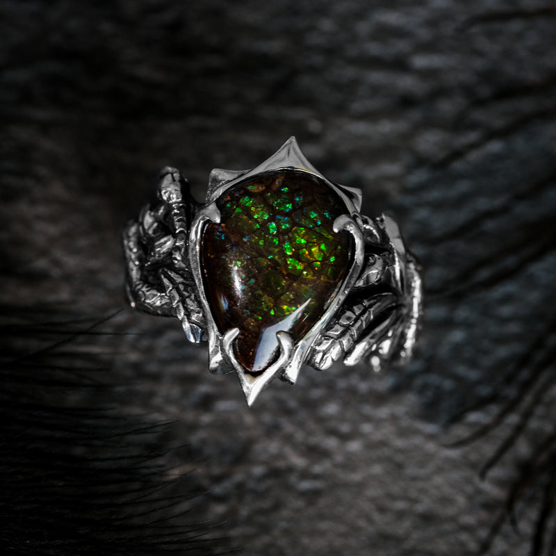 Gothic Silver Ring with Ammolite