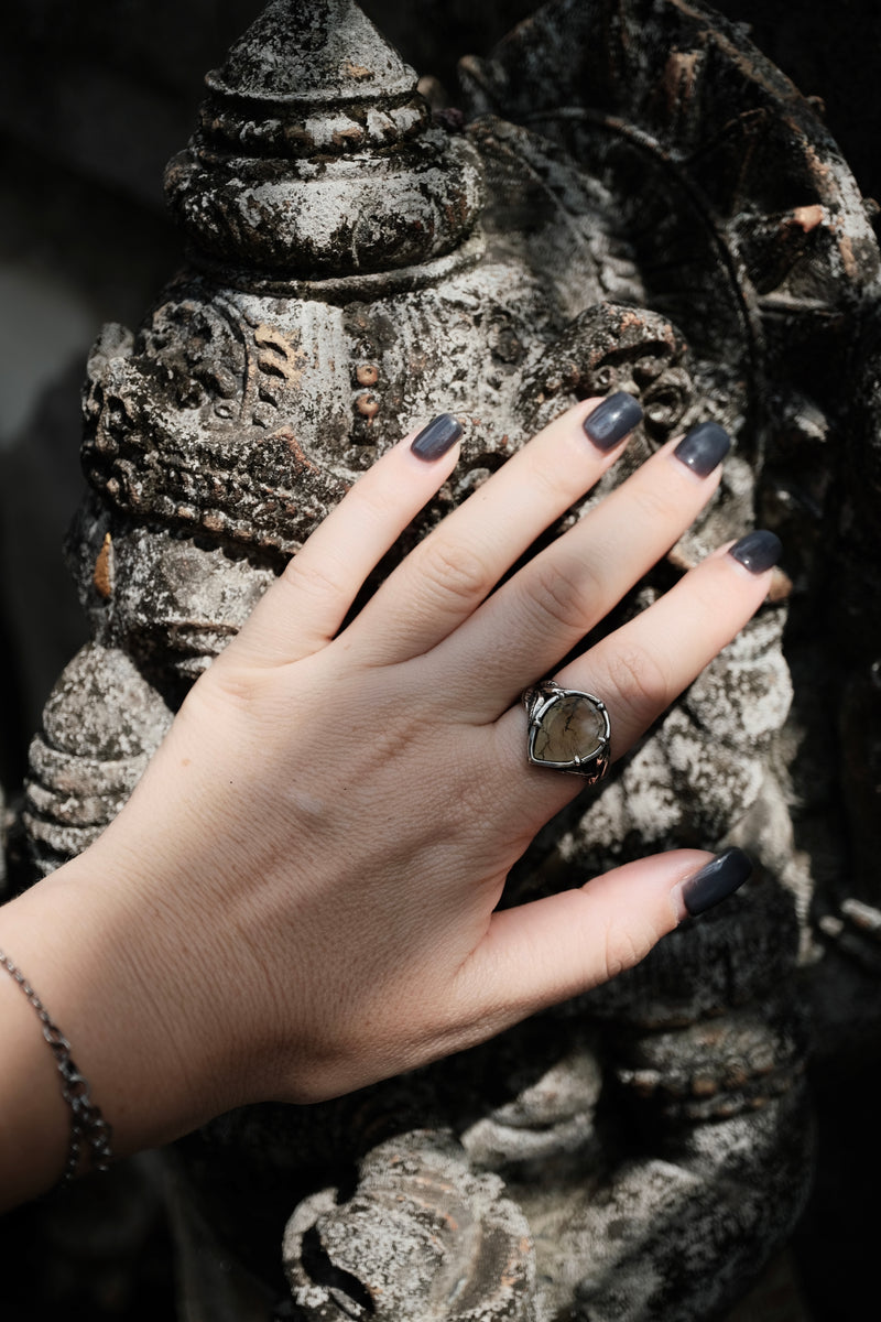 Silver Leaf Ring “Sonora” with Dendritic Agate
