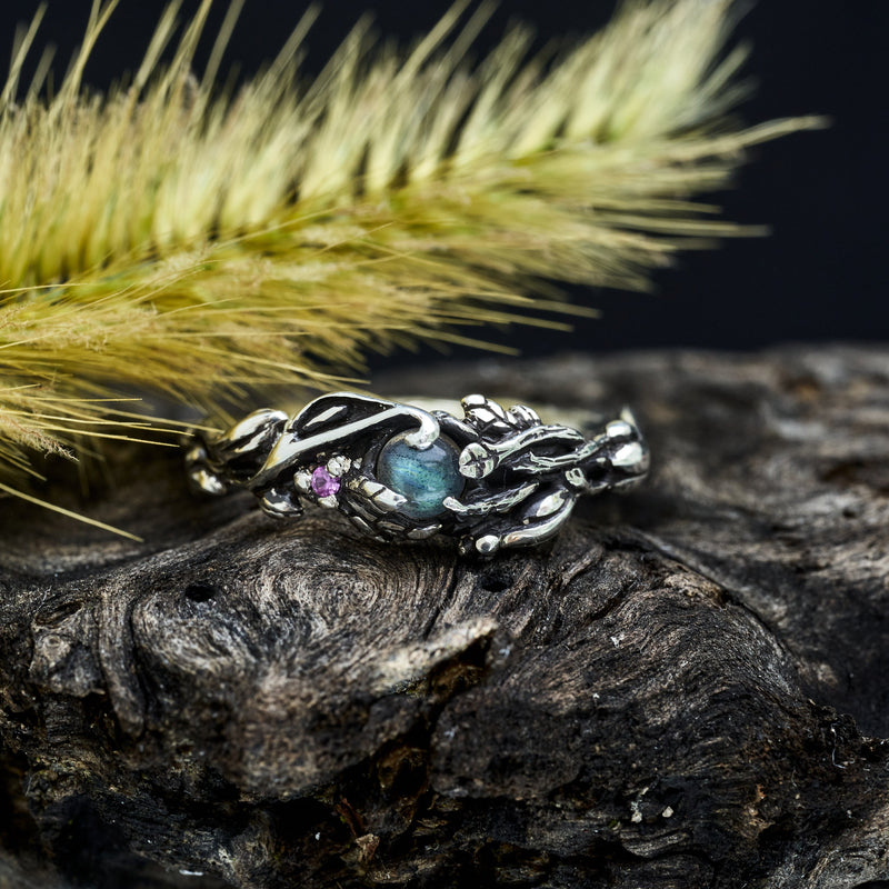Labradorite Ring with Pink Sapphire “Morgan”