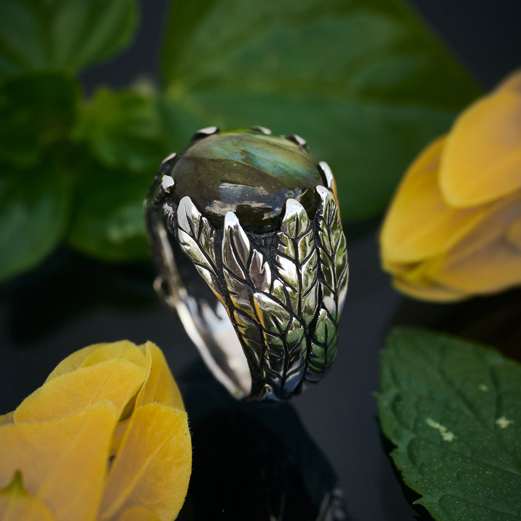 Labradorite Statement Ring in floral style