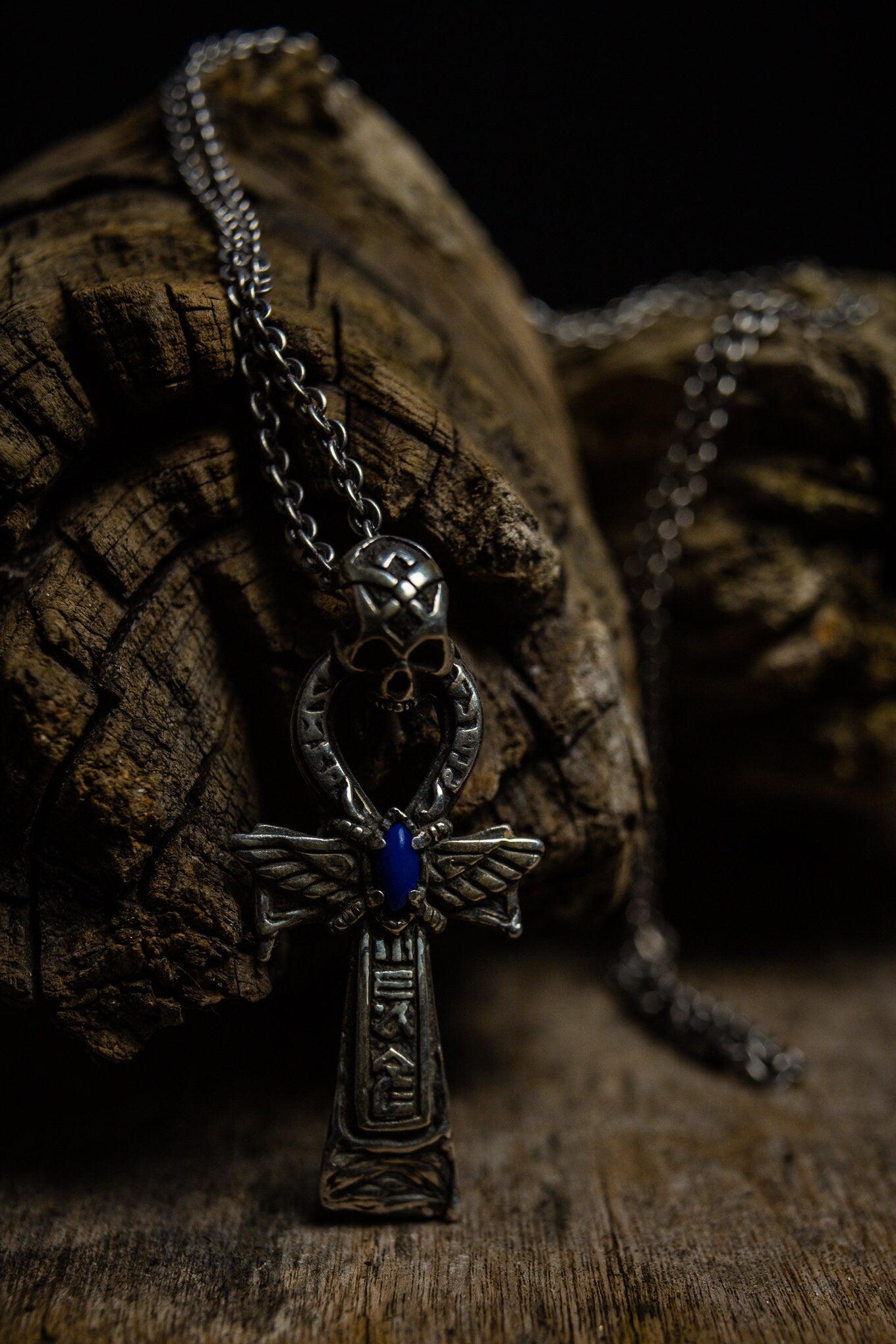 Skull pendant Ankh with Lapis Lazuli