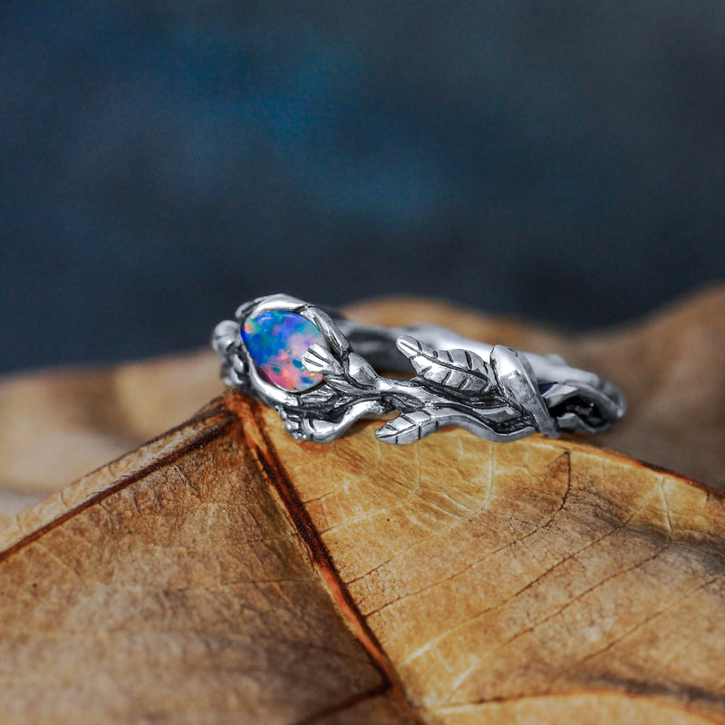 Flower Ring with Boulder Fire Opal Made out of Sterling SIlver