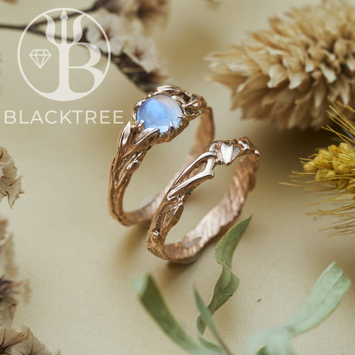 14K Gold Moonstone Ring Set "Louise"