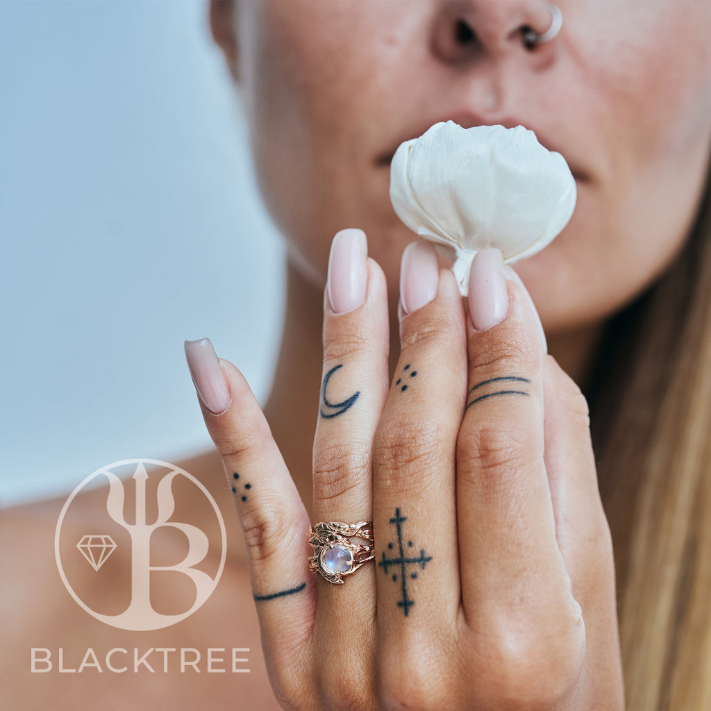 Engagement Moonstone Gold Ring set "Luna"