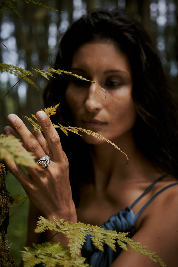 Sterling Silver and 14K Gold «Stargaze» Unisex Ring with Sunstone