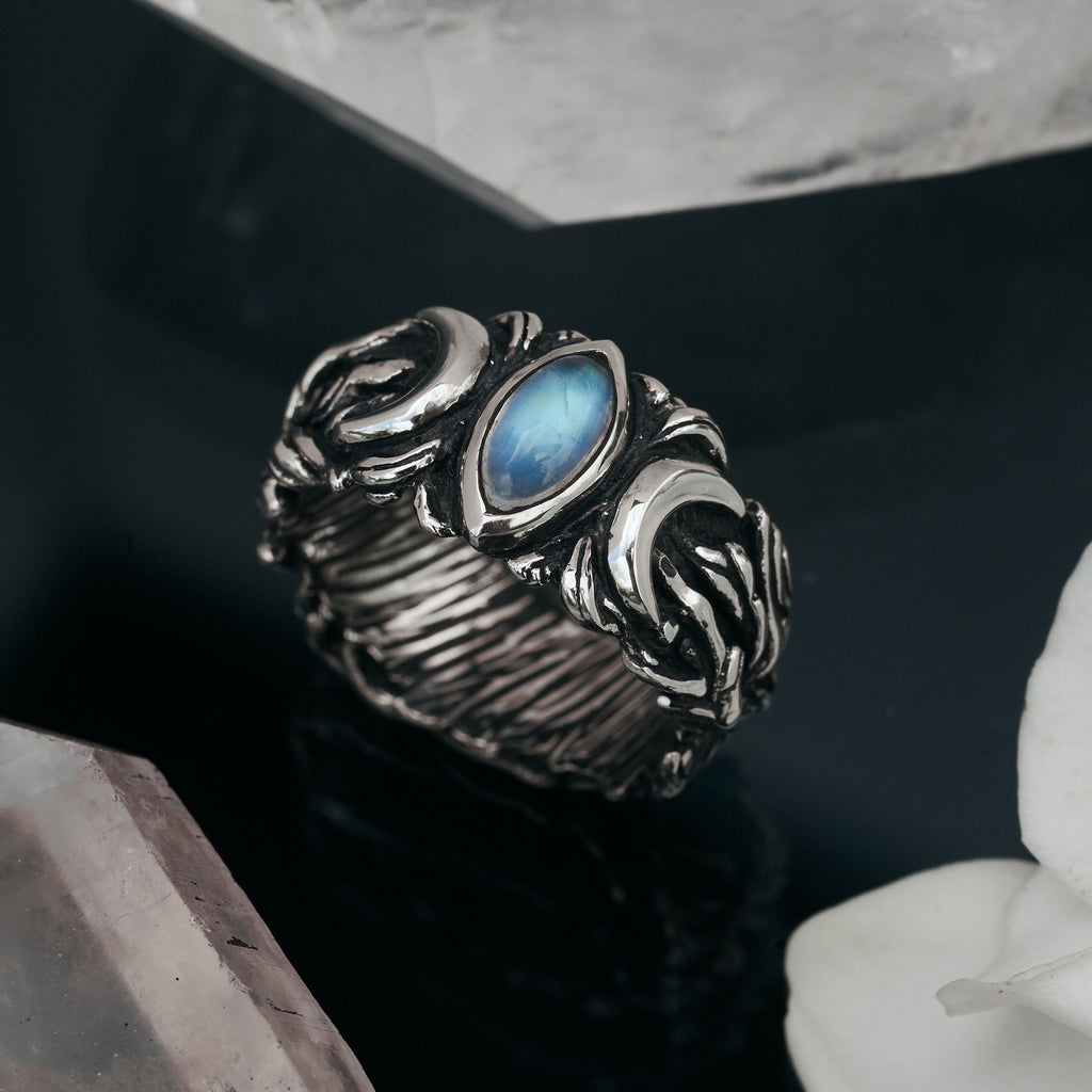 Triple Moon Men's Moonstone Ring  "Soma"