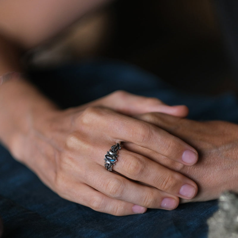 Sterling Silver Triple Moon Labradorite ring "Mona"