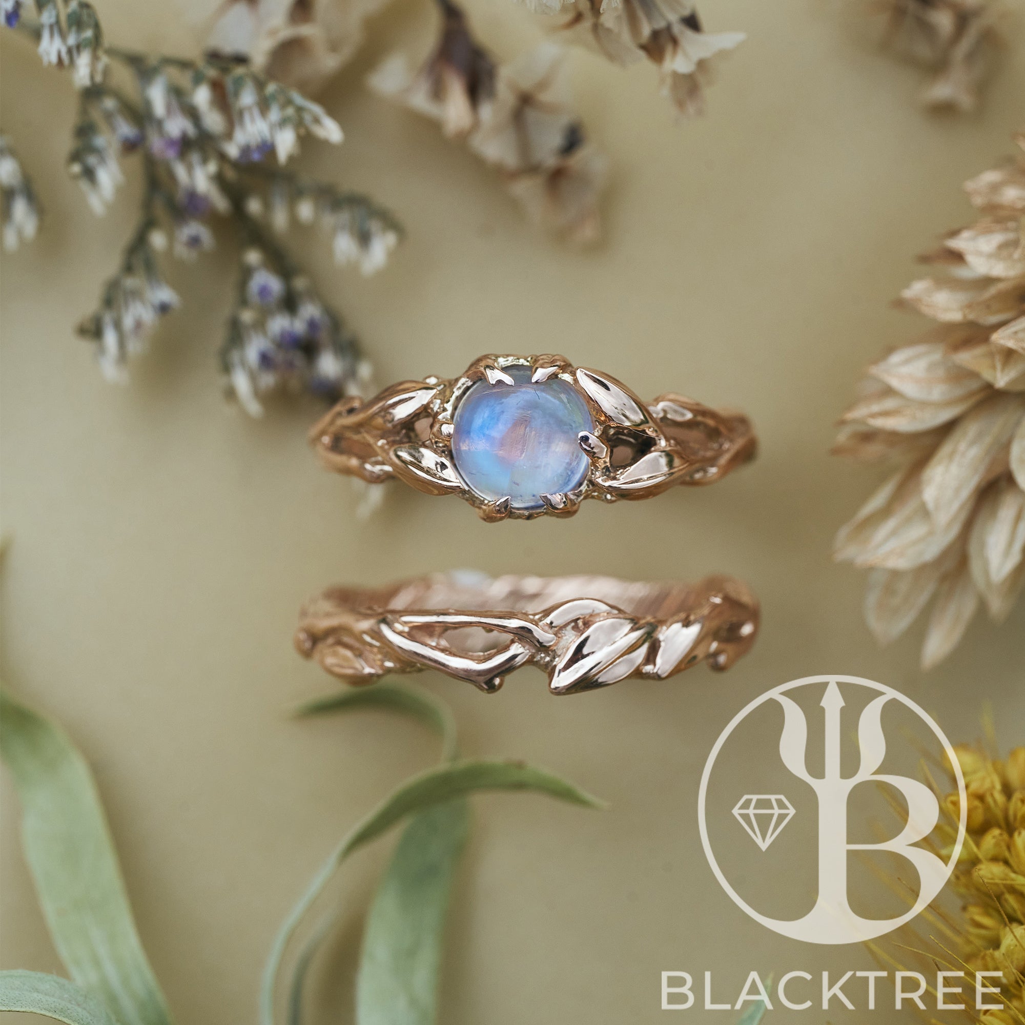 14K Gold Moonstone Ring Set 