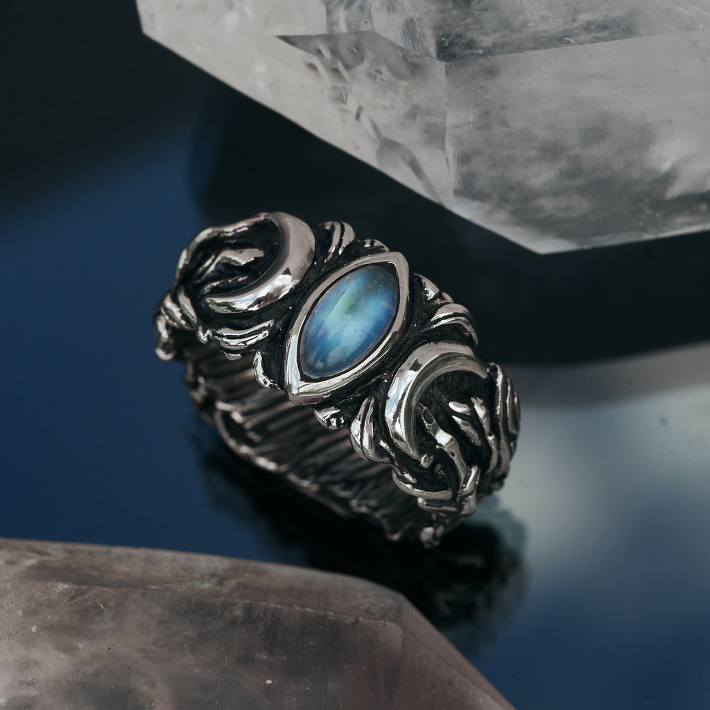 Triple Moon Men's Moonstone Ring  "Soma"
