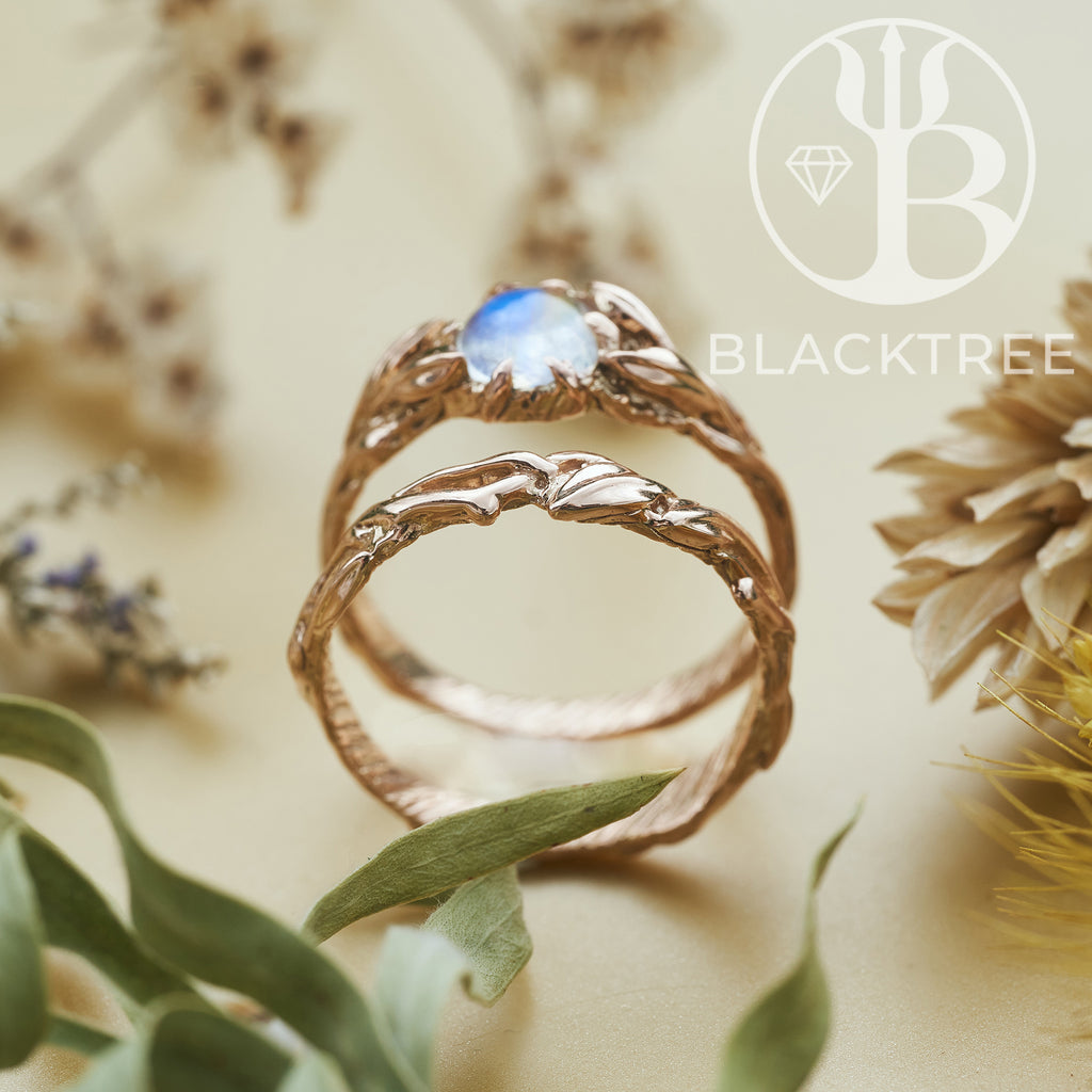 Gold Moonstone Wedding Rings "Louise"