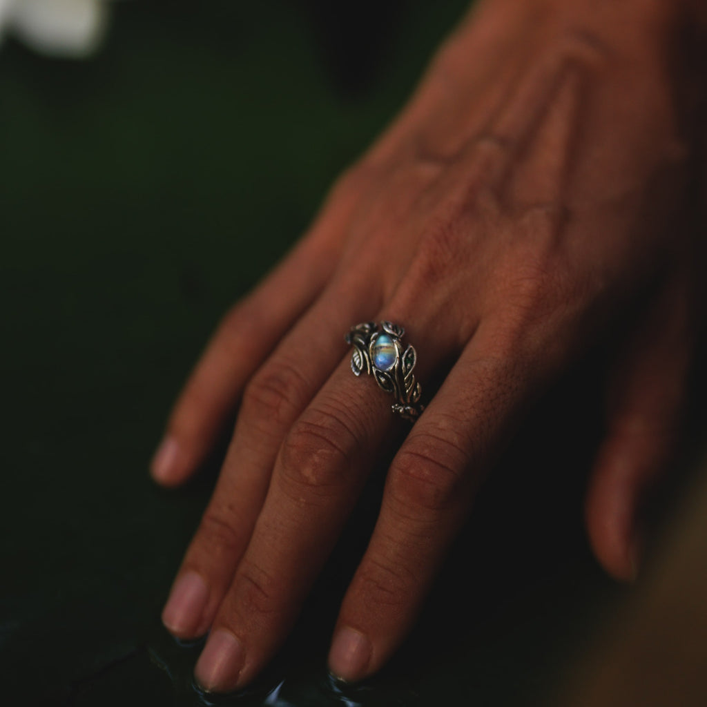 Rainbow Moonstone Engagement Ring "Ines"