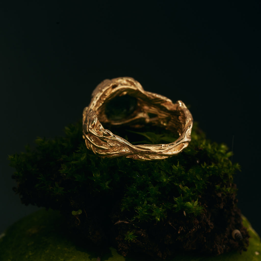Gold Engagement Moss Agate Ring "Sierra"