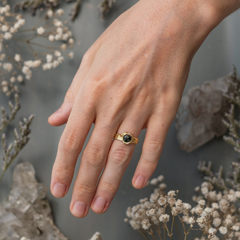 Gold Engagement Ring with Moss Agate "Linda"