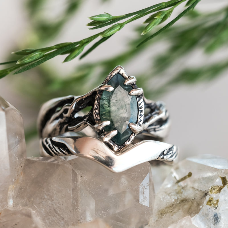 Engagement Ring Set with Moss Agate Vivienne