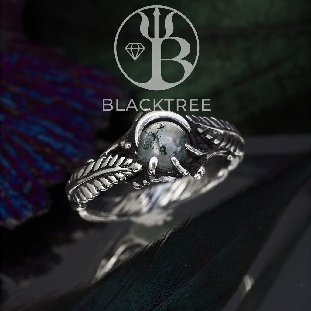 Moss Agate Engagement Ring "Linda"