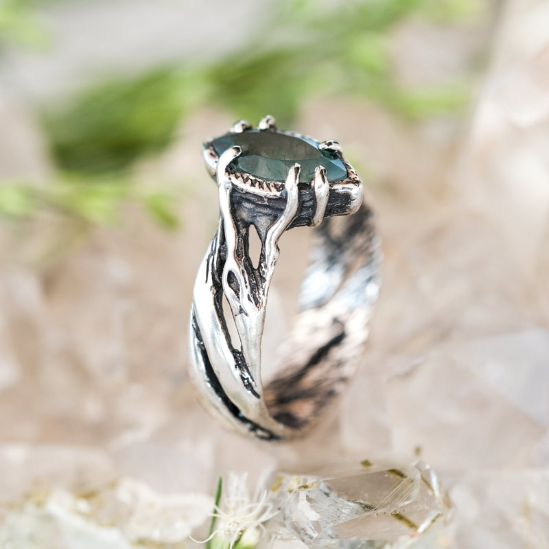 Moss Agate Silver Ring Vivienne