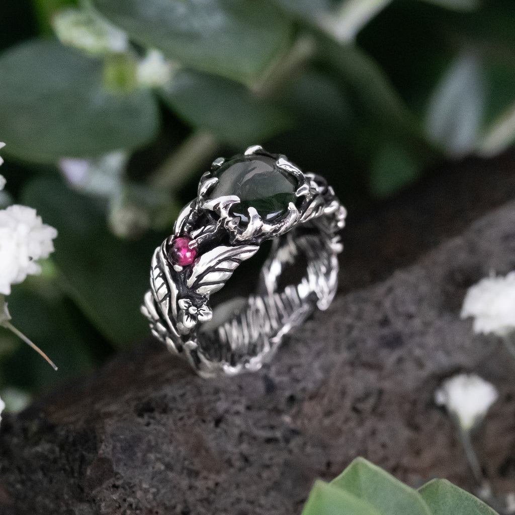 Silver Moss Agate ring  “Forest”
