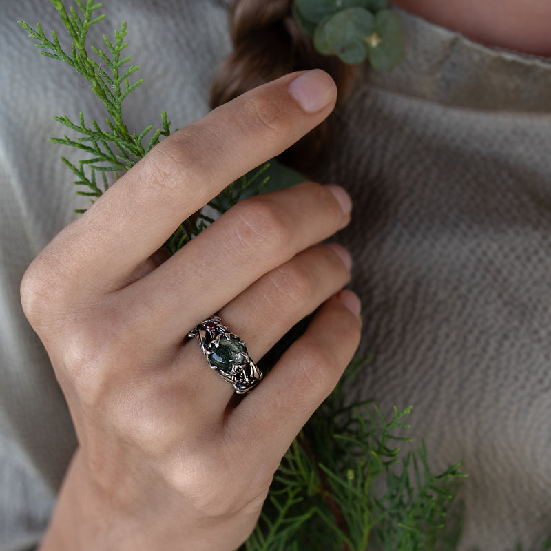 Moss Agate ring  “Forest” on hand