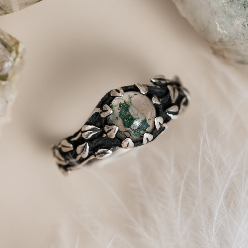 Moss Agate Sterling Silver Ring "Ivy"