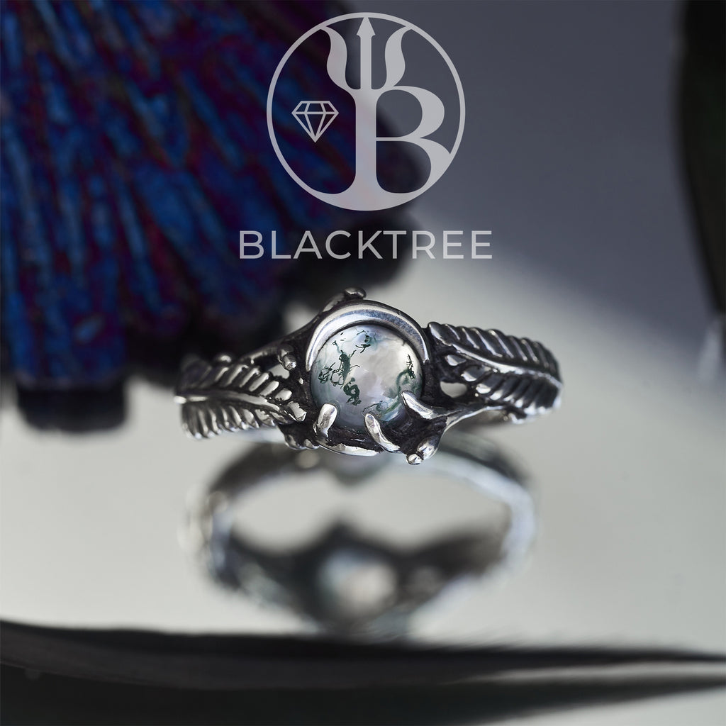 Moss Agate Silver Ring "Linda"