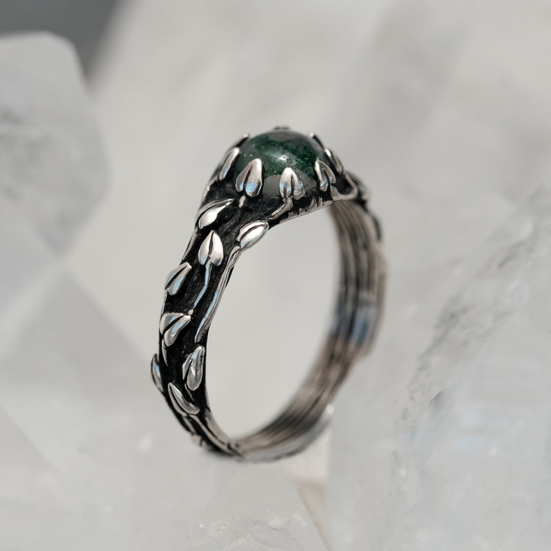 Engagement Silver Moss Agate Ring Ivy