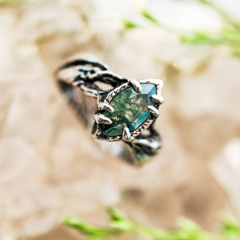 925 Sterling Silver Moss Agate Ring "Vivienne" BTL