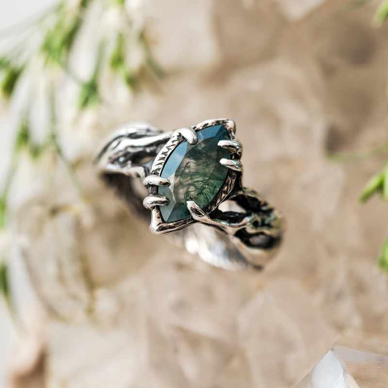 925 Sterling Silver Moss Agate Ring "Vivienne"