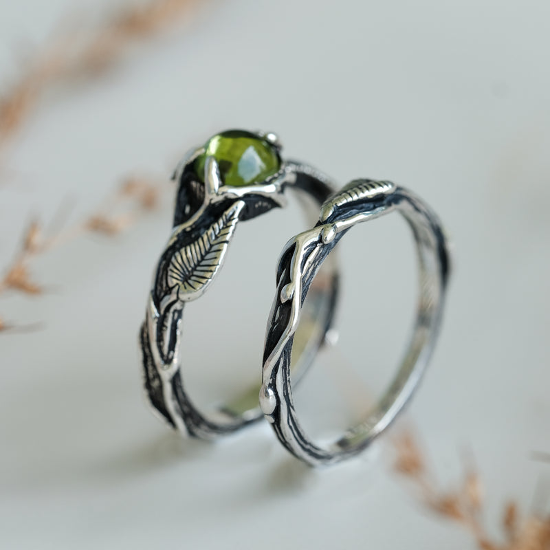 Wedding Silver Ring set With Peridot