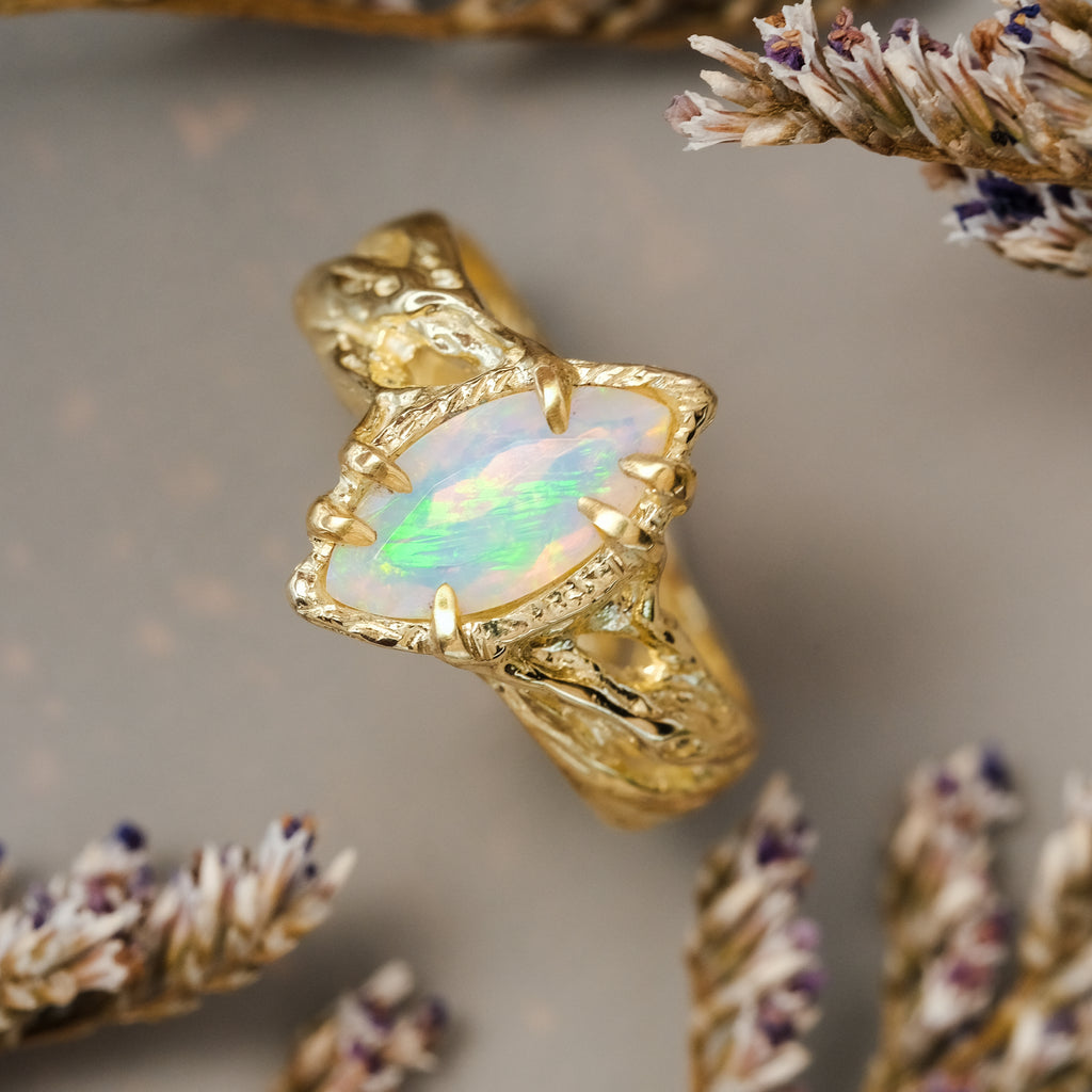 Fire Opal Engagement Gold Ring Vivienne