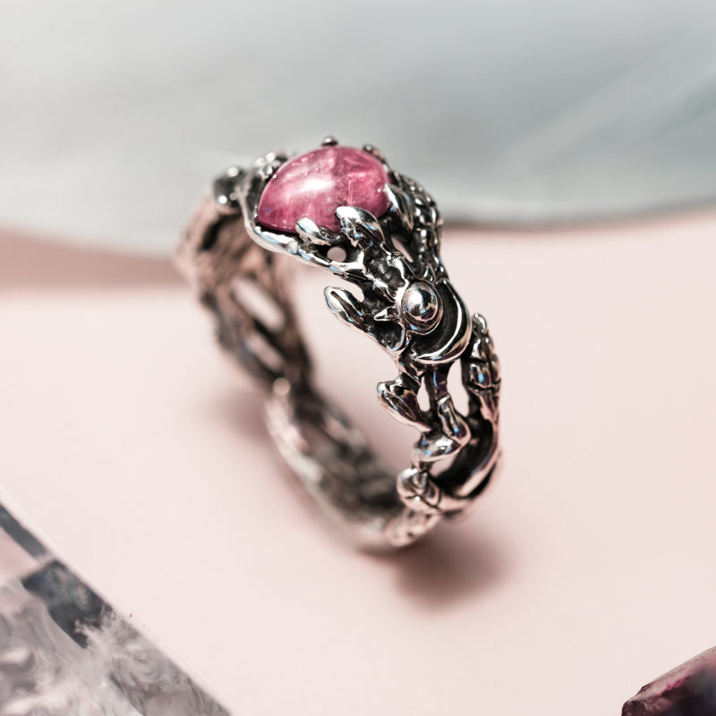 Silver ring with Pink Tourmaline Cat