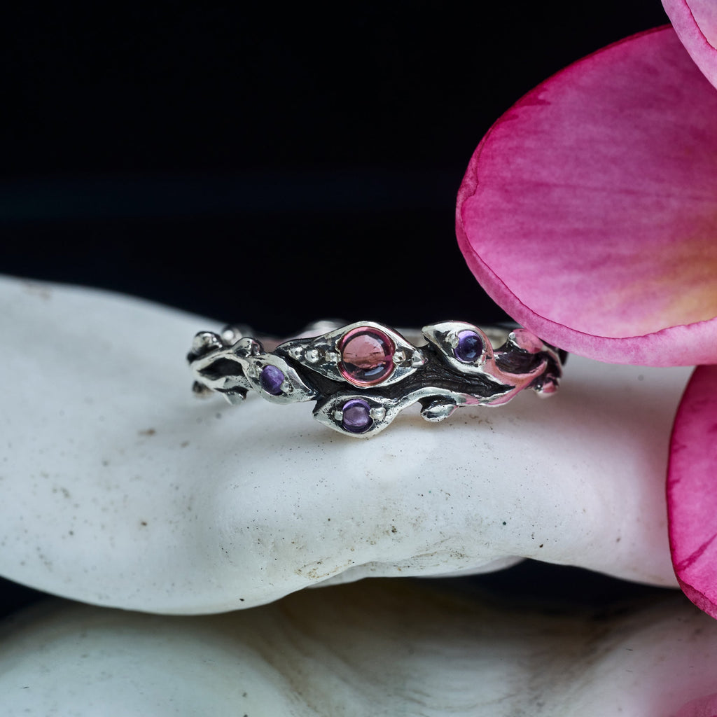 Pink Tourmaline Iolite Ring "Berry" 