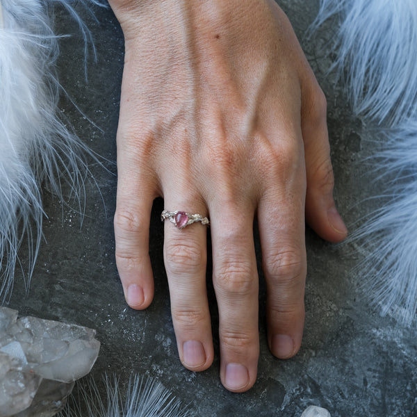 Pink Tourmaline Ring Blossom on hand