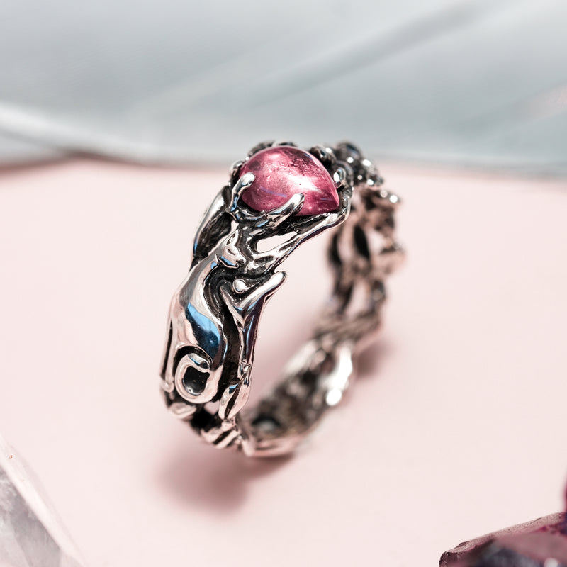 Pink Tourmaline Silver ring "Cat"