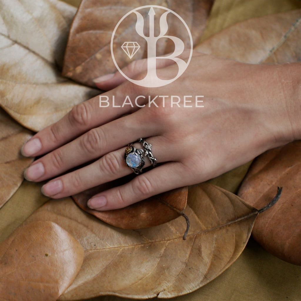 Rainbow Moonstone Engagement Ring Set of 2 "Cleo"