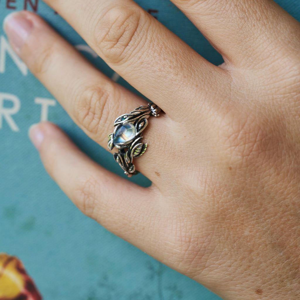 Rainbow Moonstone Engagement Ring "Ines"