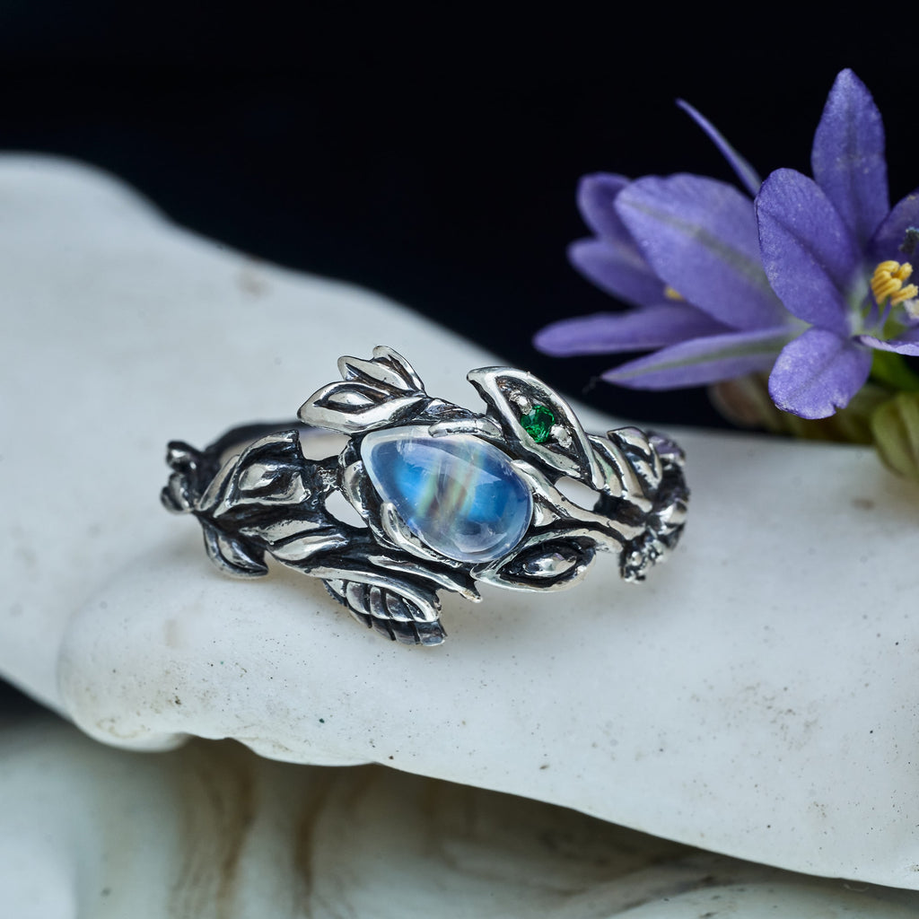Rainbow Moonstone Engagement Ring "Ines"