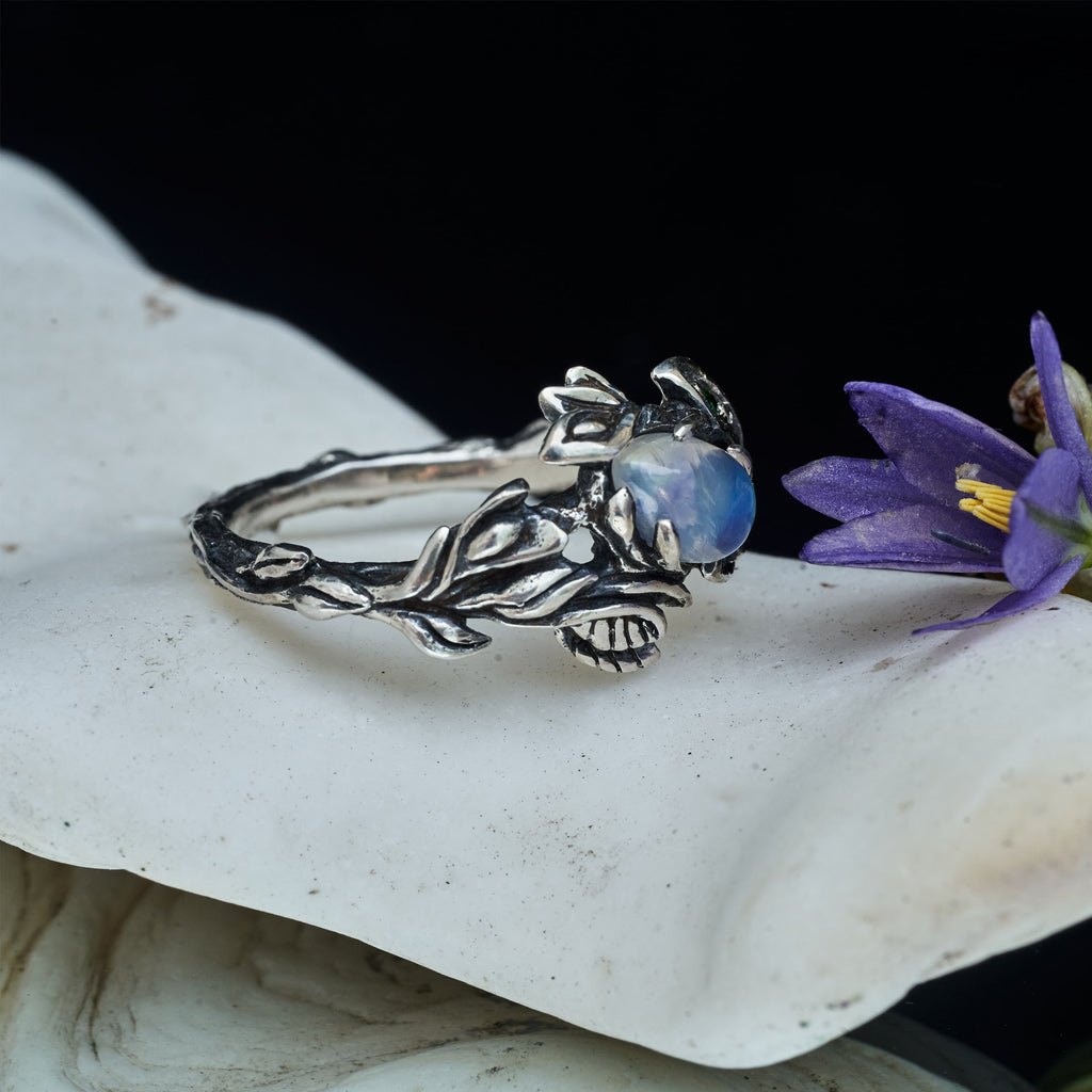 Rainbow Moonstone Engagement Ring "Ines"
