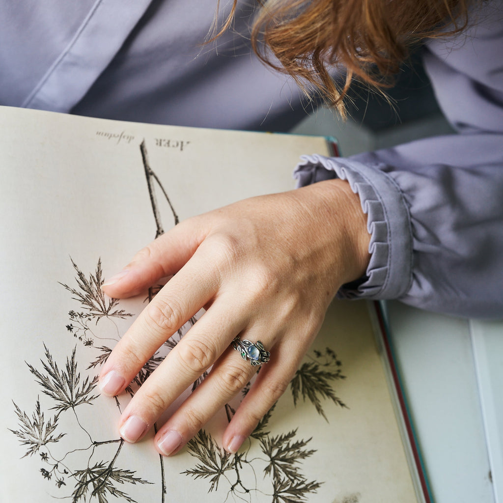Rainbow Moonstone Engagement Ring "Ines"