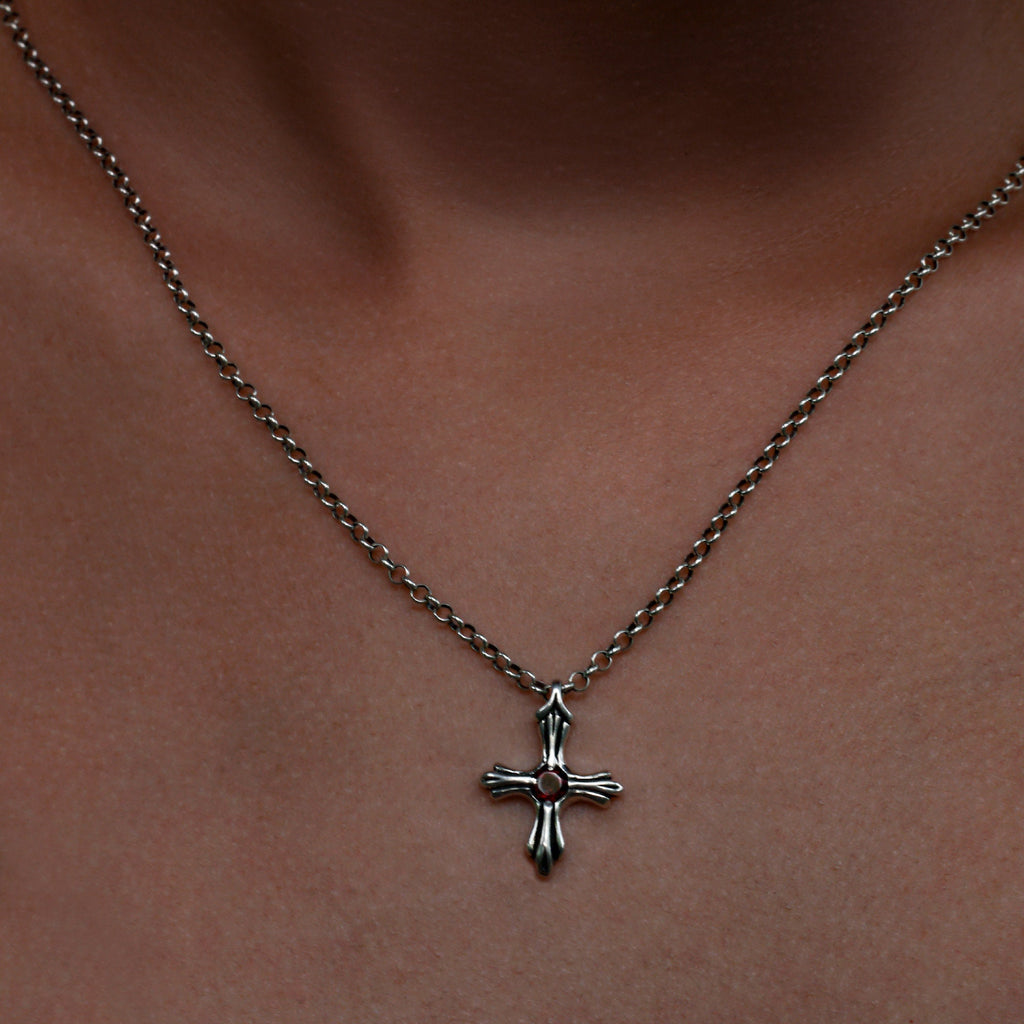 Silver Cross Pendant with Garnet