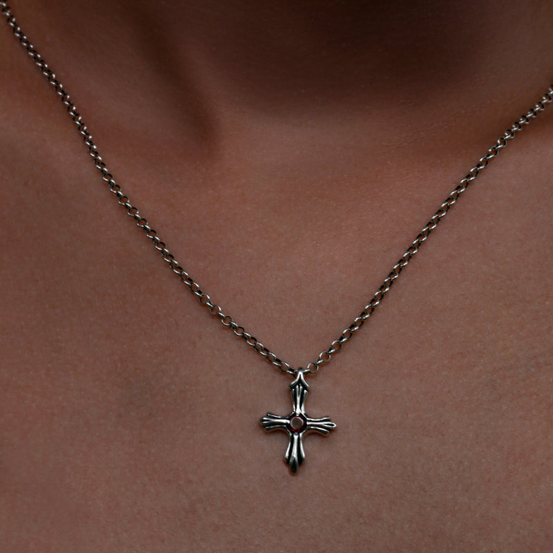 Silver Cross Pendant with Garnet