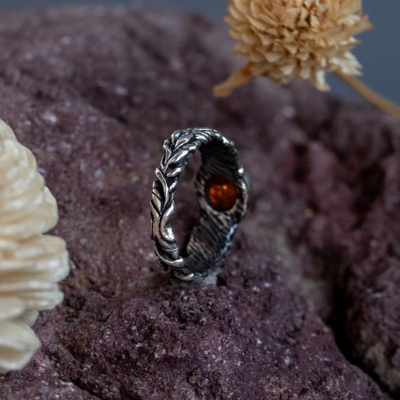 Handmade 925 Sterling Silver Ring With Natural Gemstone - Agate, Garnet, Amber, Rose Quartz Pear Boho Jewelry For Women
