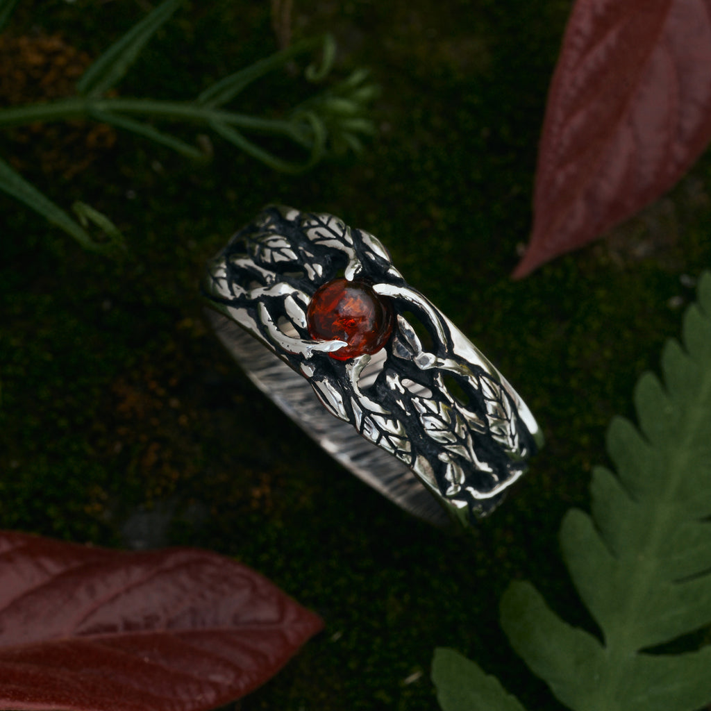 Sterling Silver Red Amber ring BlackTreeLab