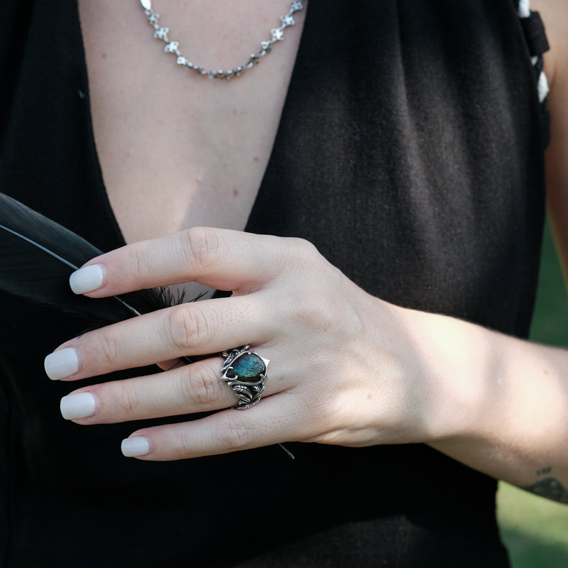 Ammolite Silver Ring "Ophion" by BlackTreeLab