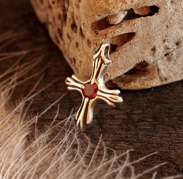 Silver Cross Necklace with Garnet