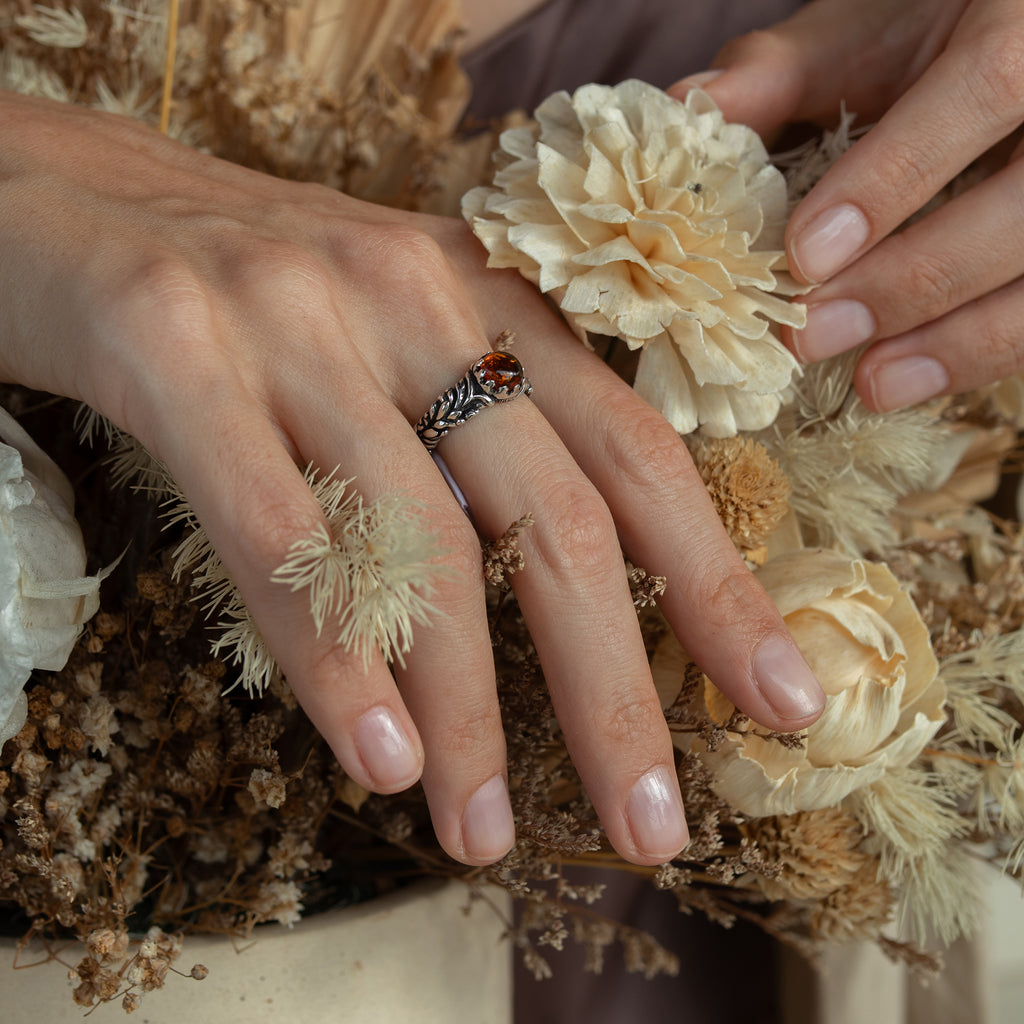 925 Sterling Silver Amber ring "Ana"