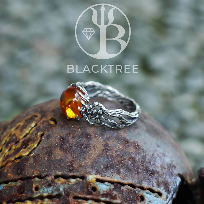 Silver Amber Ring May by BlackTreeLab